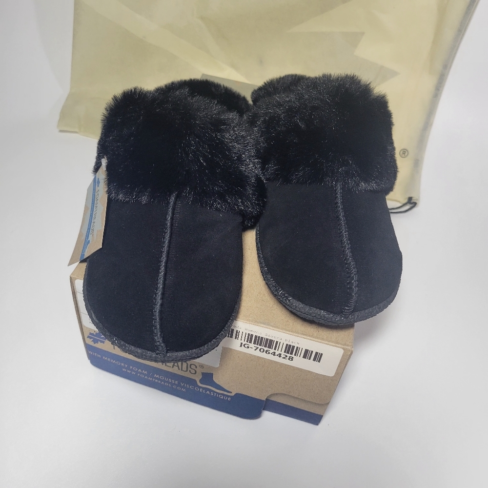 Warm Soft Faux Fur Lined & Trimmed Black Slippers Size 7 - Picture 4 of 12